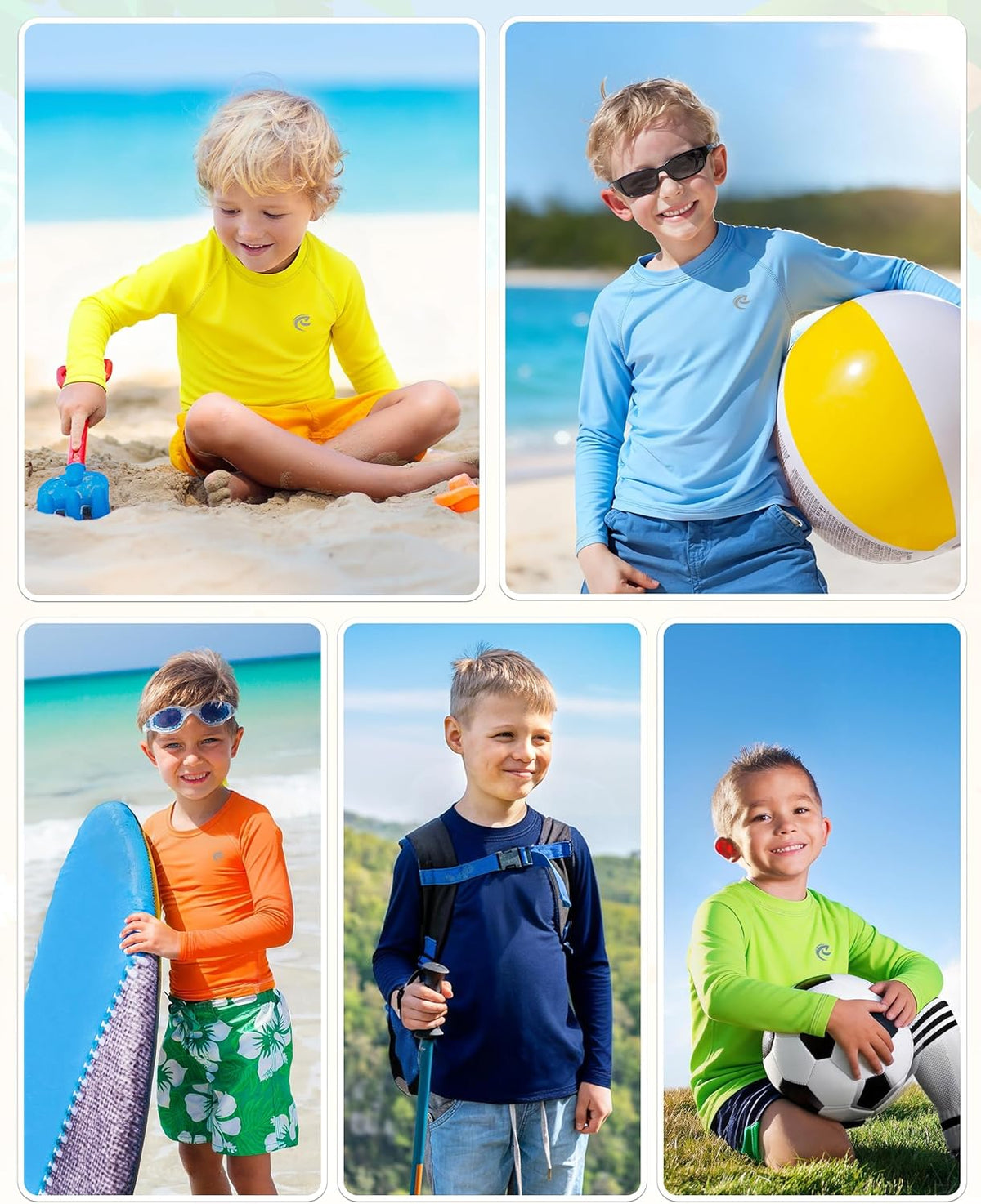 Skiennix Boys UPF 50+ Long Sleeve Swim Shirt - UV Sun Protection Rash Guard for Beach & Surf