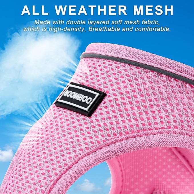 Dog Harness with Leash Set, No Pull Adjustable Reflective Step-in Puppy Pet Vest Harnesses for Small Medium Large Dogs and Cats,Light Pink L