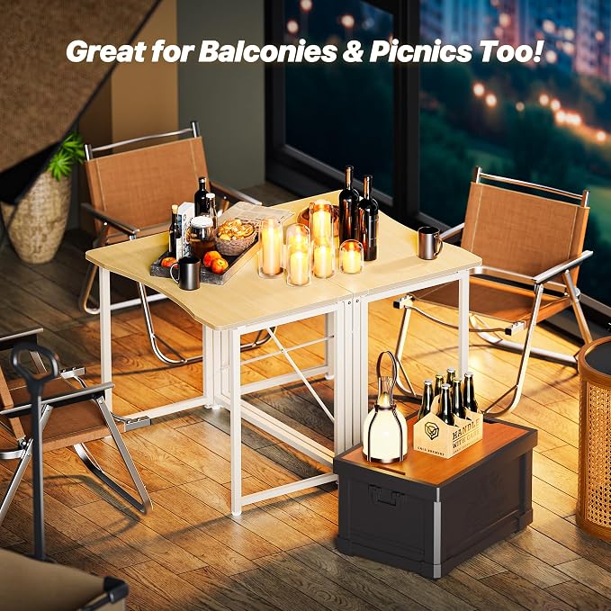 Huuger Folding Desk for Small Spaces, 31.5 Inch Foldable Computer Table, Easy Assembly, for Home Office, Study, Bedroom, Dorm, Space Saving, Small Writing Work Office Computer Desk, Oak