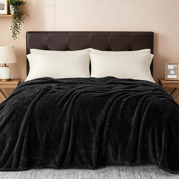 Exclusivo Mezcla Fuzzy Plush Fleece Bed Blanket Twin XL Size, Black | 90x66 Inches, Super Soft and Cozy Bed Blanket, Fluffy Blanket for Bed, College Dorm Room Essentials, All Season