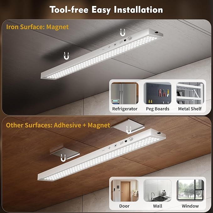 5Pack Touch Control Under Cabinet Lighting, 160LED Super Bright, 4000mAh Long-Lasting, Magnetic Rechargeable Motion Sensor Under Counter Lights for Kitchen, Closet, Remote, Dimmable, 3CC丨White