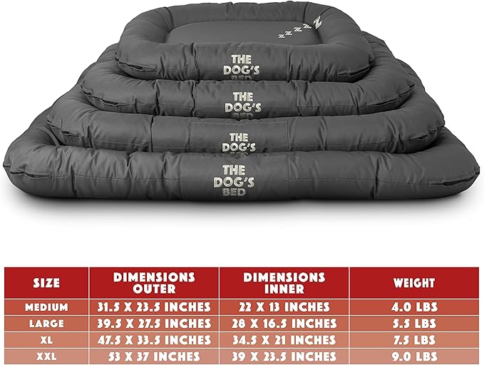 The Dog’s Bed Waterproof Dog Bed for Medium Dogs, Grey – Durable Washable Dog Bed for Indoor & Outdoor Use, Tough Oxford Fabric, Removable Cover, Crate Kennel Car Travel Bed