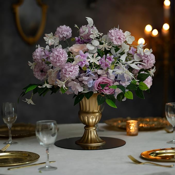 Sziqiqi Gold Metal Compote Vase, Urn Vases for Table Centerpiece, 2Pcs | 6.3in Tall, Golden Vintage Flower Arrangement for Wedding, Pedestal Bowl Planter Pot For Reception, Home, Party Decor