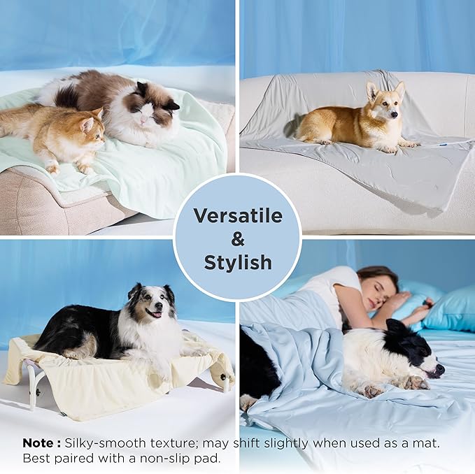 Bedsure Cooling Blanket for Medium Dogs with Breathable Air-Core Fill Q-MAX>0.4 - Dog Cooling Mat Soft, Lightweight Pet Cat Throw Cold Blanket Washable for Summer, Beige, 30x40