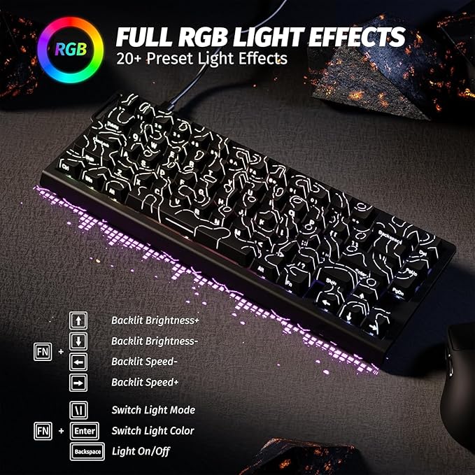 ATTACK SHARK X68HE RT Mechanical Gaming Keyboard 60% Wired TKL-BlackContour | Adjustable Actuation,Hall Effect Magnetic Switch,8KHz Polling Rate,RGB Backlit,Top Mount,Side Printed Keycap for PC Mac Gamer