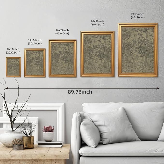 Gold Framed Antique Textile Landscape Sketch Wall Art Painting Moody Vintage Drawing Print Rustic Old-World Picture Poster Neutral Canvas Artwork for Living Room Study Entryway Home Decor 16x24inch