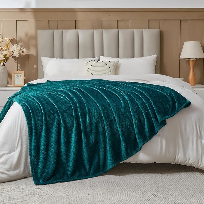 NEWCOSPLAY Fleece Leaves Pattern Throw Blanket, Dark Teal, 50"x60" | Super Soft Throw Blanket, Lightweight Cozy Bed Sofa Blanket, Premium Silky Flannel Fleece, Travel Blanket for All Season Use
