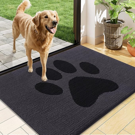 Buganda Dog Door Mat for Muddy Paws, Absorbent Dirt Trapper Non Slip Indoor Doormats, Washable Low-Profile Mat for Mud Dogs, Entryway Carpet for Inside Floor (48x30 Inches, Black)