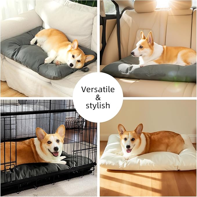Chew Resistant Dog Bed for Small Dogs - Durable 23"x17" Kennel Pad with Soft Plush Filling, Machine Washable Crate Mat for Aggressive Chewers, Indoor Outdoor Pet Bed, Gray