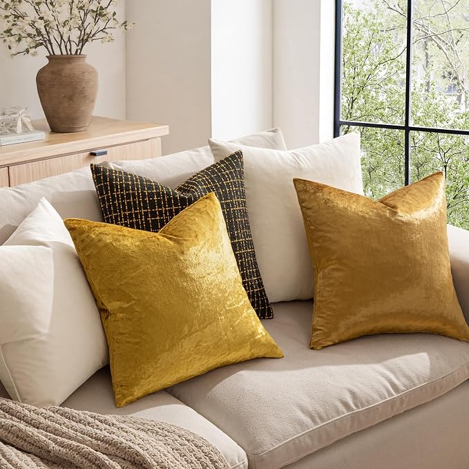 MIULEE Velvet Throw Pillow Covers 12x12 Inch Pack of 2 Dark Gold | Soft Solid Small Decorative Pillow Covers, Modern Luxury Home Decor, for Couch Chair Sofa Bedroom Livingroom Car