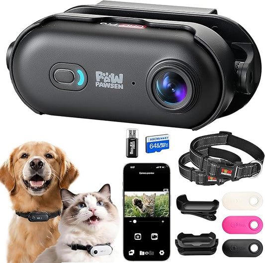 4K UHD Dog& Cat Pet Camera Collar, Video Recorder with Phone App View, Outdoor & Indoor POV Action Cam for Cat & Dogs Black - 2 Adjustable Black Collars (XS 8-12 in, M 14-20 in), 64g