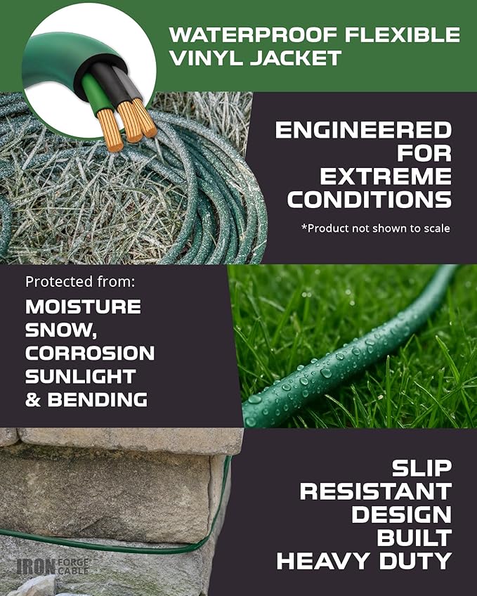 Iron Forge Cable 2 Pack 10ft Green Outdoor Extension Cord with 3 Outlets - 16/3 SJTW 10ft Extension Cord, 13 Amp All-Weather Heavy Duty Power Cable