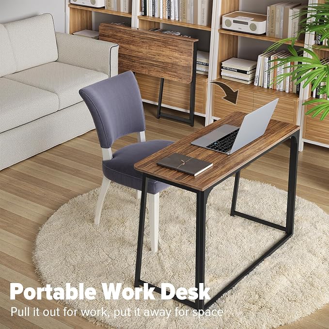 WOHOMO Folding Desk, 39.4" Foldable Computer Table for Small Spaces, Walnut | Easy Assembly and Fold, Sturdy Home office desks for Study Bedroom Dorm Space Saving Writing Work Apartment