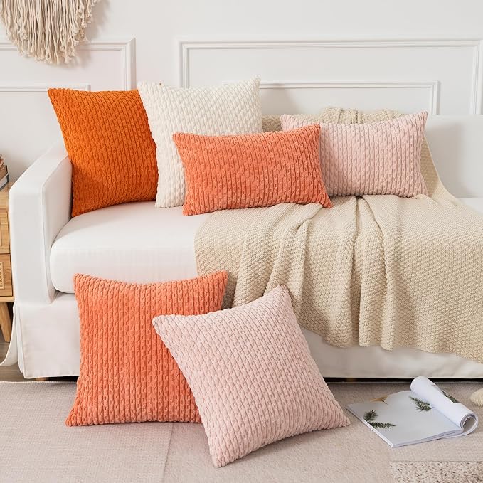 Kevin Textile Soft Corduroy 12"x24" Lumbar Pillow Cover 1 Pack, Light Pink | Boho Stripe Plush Corduroy Decorative Oblong Cushion Cover Modern Farmhouse Home Decor for Sofa Couch Bed Chair