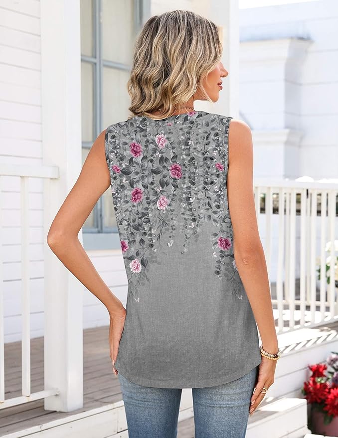 Zeagoo Tank Tops for Women 2026 Summer Top Henley Shirts Dressy Casual Loose Fit V-Neck Button Down Sleeveless Tshirt Blouse