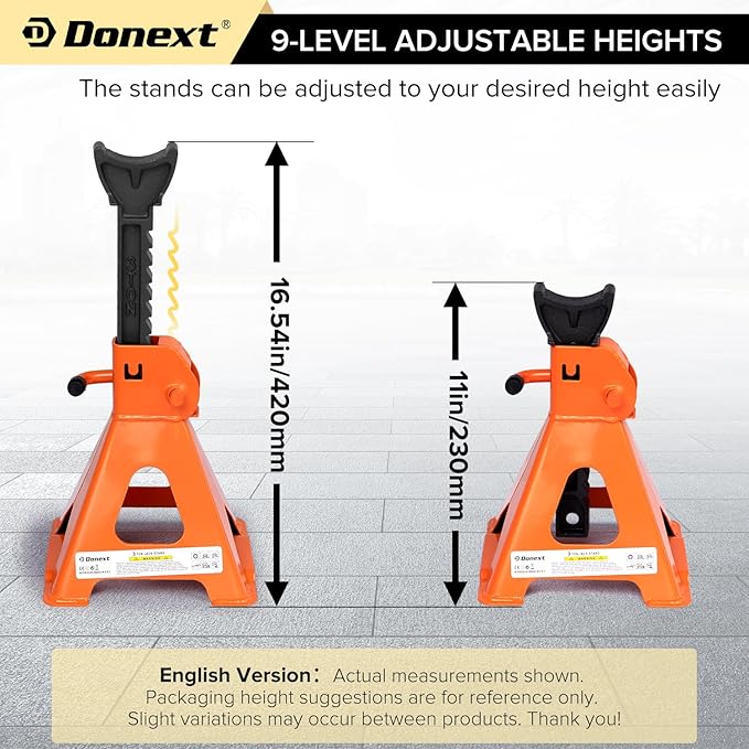 Donext Jack Stands 3 Ton (6,500 lb) Capacity Steel, 1 Pair Orange Lifting Stand Adjustable Jack Stands