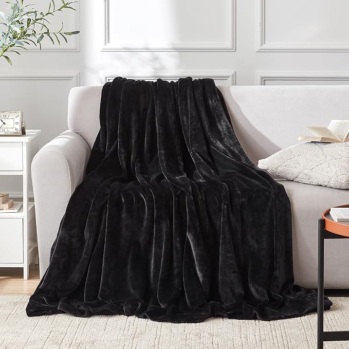 Hansleep Queen Black Fleece Blanket, Soft Flannel Bed Blanket | Fuzzy Cozy Blanket 90x90 Inches, Multi-use for Bed, Sofa, Couch, Travel, Camping, All Season Warm Lightweight Cover