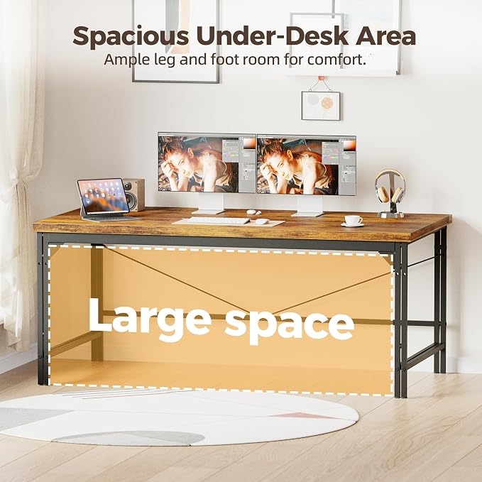 Mericonia 40 Inch Computer Desk, 1" Thick Small Office Table, Brown | Modern Simple Style, Heavy Duty Industrial Frame, Small Study & Writing Table for Home Bedroom Work