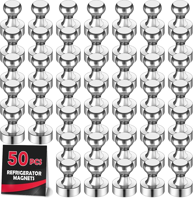 LOVIMAG Fridge Magnets 50Pcs, Magnet for Refrigerator Whiteboard, Silver | Small Strong Neodymium Metal Cute Push Pin for Classroom, Kitchen, Accessories Decorative, Office, Calendar