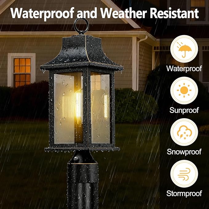 Dusk to Dawn Outdoor Post Light, 19.29″ Matte Black Lamp Post Light Fixture with Pier Mount Base, Hardwired Waterproof Aluminum Pole Light for Garden Yard Patio Driveway,2-Pack