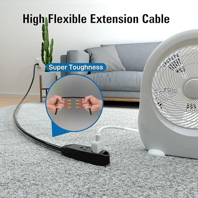 K KASONIC - 3-Feet 3 Outlet Extension Cord, UL Listed, 16/3 SJTW 3-Wire Grounded, 13 Amp 125 V 1625 Watts, Multi-Outlet Indoor/Outdoor Use, Black