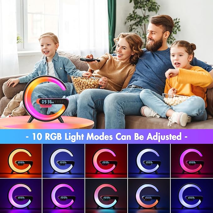 Blingbin Wireless Charger Atmosphere Lamp, 2025 New Mini LED Table Lamp, Bluetooth Speaker, Dimmable Night Light Bedside Lamp Alarm Clock with Music for Christmas Birthday New Year Gifts