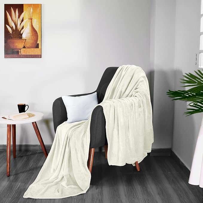 Utopia Bedding Ultra Soft Fleece Bed Blanket Throw Size Ivory (50x60 Inch) | Microfiber Plush Warm Lightweight Breathable Cozy Blanket Anti-Static, All Season Use, Gift for Women and Men