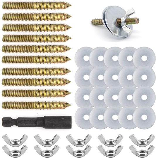 Bird Cage Hardware - 10 Sets of Screws, Washers, Wing Nuts & Drill Tool for Fixing Perch, Food Bowls & Breeding Box