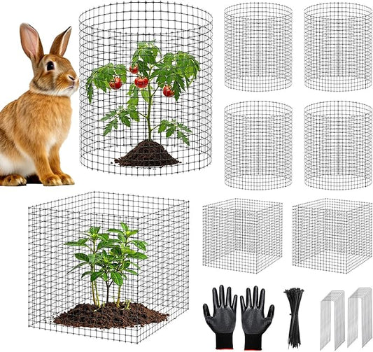 30Pcs Plant Protector from Animals,10 Pack 12'' x 12'' Wire Plant Protectors for Garden, Heavy Duty Plant Cages to Keep Animals Out, Wire Mesh for Plant Protection with Zip Ties & Stakes