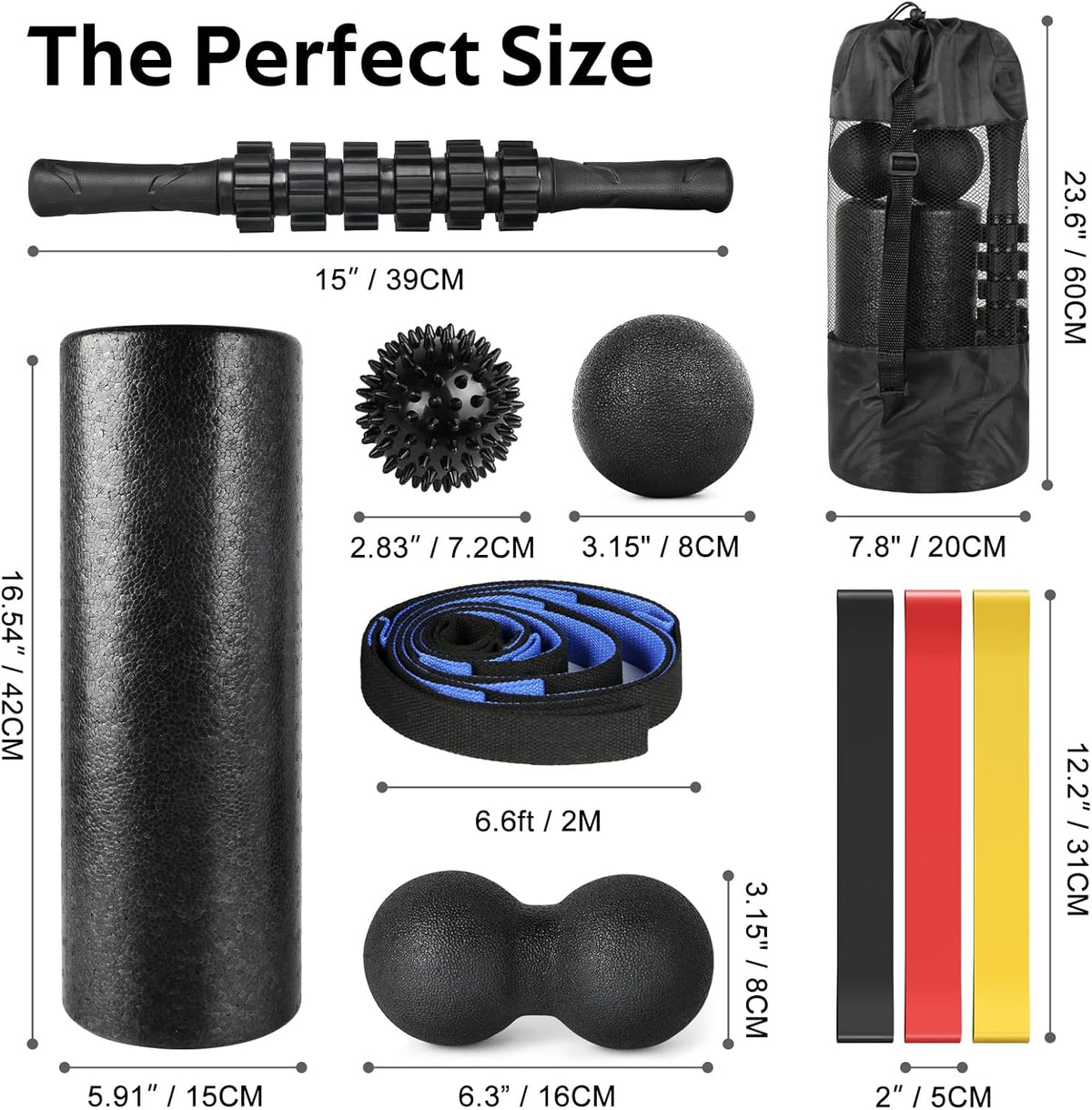 Skiennix 7-in-1 Foam Roller Set - Deep Tissue Muscle Massager with High Density Back Roller & Accessories