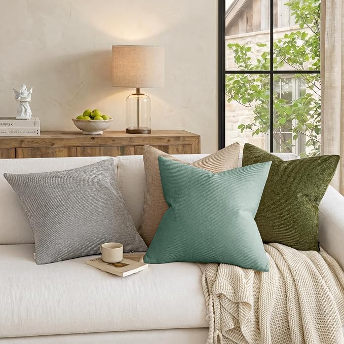 a moment Pack of 2 Decorative Chenille Throw Pillow Covers with Twill Cushion Covers for Sofa Living Room Couch Bed 18x18 Inch Teal