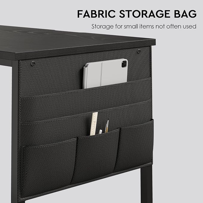 Maihail Small Desk with Drawers, Office Desk with Storage Shelves, Black | 47 Inch Desktop, Metal Frame, 3 Fabric Drawers, Storage Shelves, Computer & Writing Desk, Office Gaming Workstation