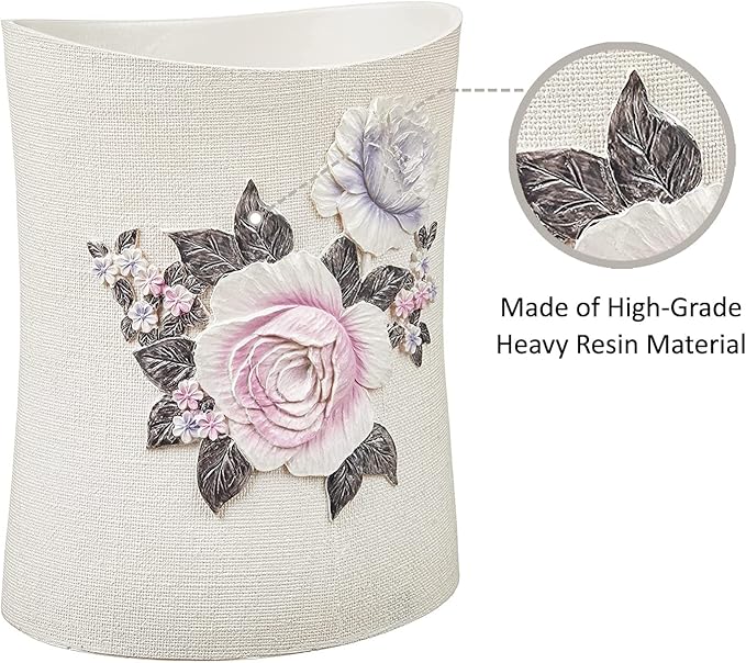 Zahari Home 2pc Michelle Bathroom Set Waste Basket & Tissue Cover Modern Classic Decor Stylish Unique Design Beautiful Floral Bathroom Accessories Set