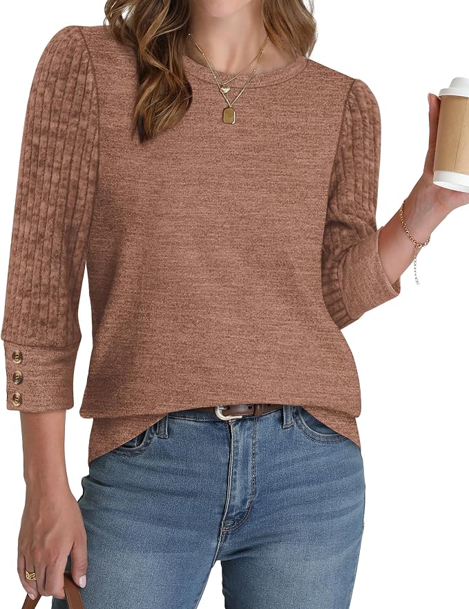 WIHOLL 3/4 Length Sleeve Womens Tops Sweaters Shirts Lightweight Spring Outfits 2026 Winter Clothing S-2XL