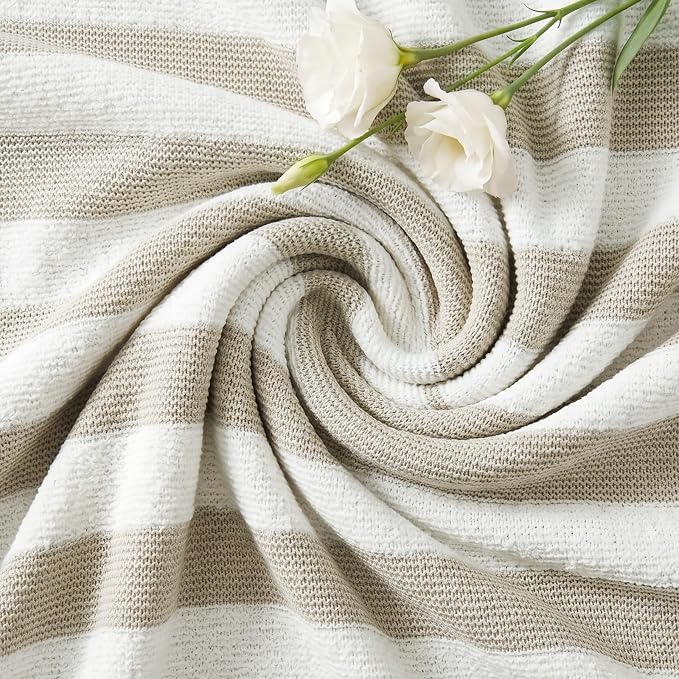 Soft Throw Blanket for Couch-Cozy Reversible Knitted Blankets | Lightweight Warm Fluffy Decor for Women, Mom, Her & Girls, Sofa, Chair, Bed, 50x70in, Feather Yarn Khaki