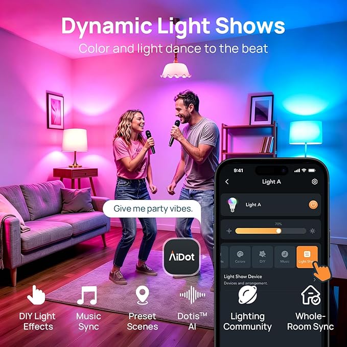 Linkind Smart Light Bulbs, Work with Alexa, Google Home, AiDot | Led Color Changing Light Bulb RGBTW, 2.4G WiFi+Bluetooth, 104 Preset Scene, Music Sync, DIY, Dotis, A19 E26, 60W 800LM, 6Pack