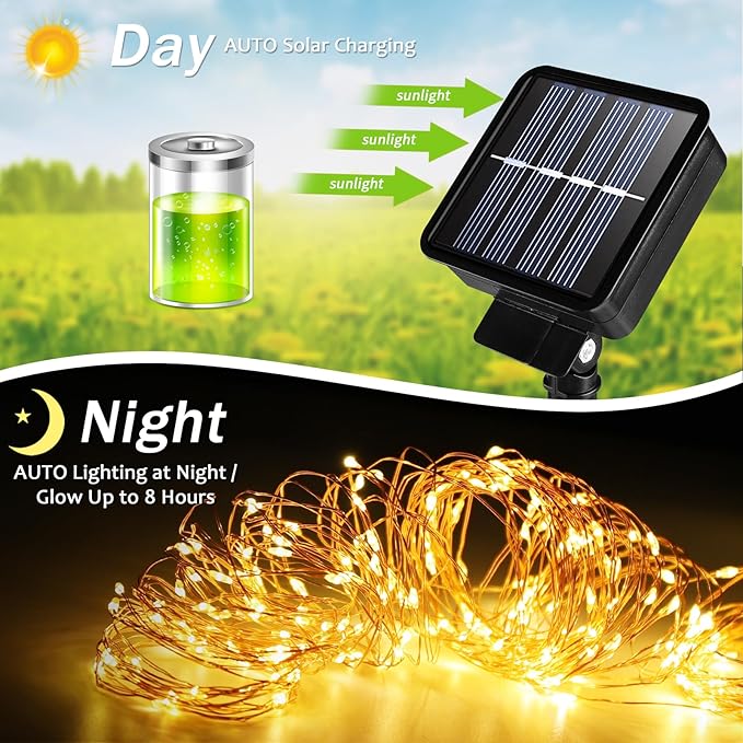 Solar String Lights Outdoor, 33 Feet 100 LEDs 8 Modes Solar Fairy Lights for Outside, Waterproof Outdoor Light for Patio Yard Christmas Tree Halloween Wedding Party Decorations, Purple