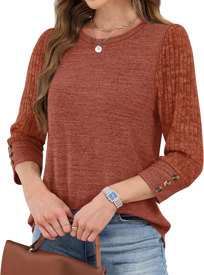 WIHOLL 3/4 Length Sleeve Womens Tops Sweaters Shirts Lightweight Spring Outfits 2026 Winter Clothing S-2XL