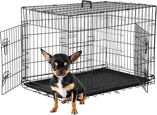 BestMassage Dog Crate Dog Kennel Cage with Double Door,24 inch Folding Metal Wire Dog Cage with Removable Tray&Divider Panel,Pet Crate for Small Dogs,Black
