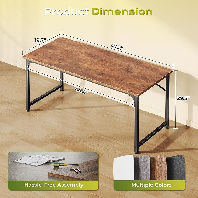 PRAISUN 47 Inch Computer Desk, Home Office Desk with Spacious Desktop, Rustic Brown