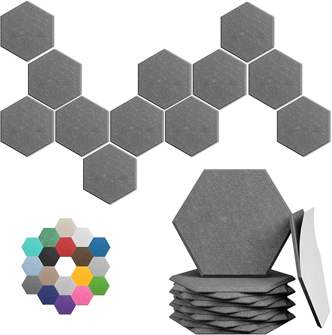 Hexagonal Acoustic Panels-12 Pack High-Density Sound Absorbing Panels 12"X10"X0.4" for Enhanced Noise Reduction, DIY Design, Idea for Studios, Offices, and Home Theaters(Moonlight Gray)