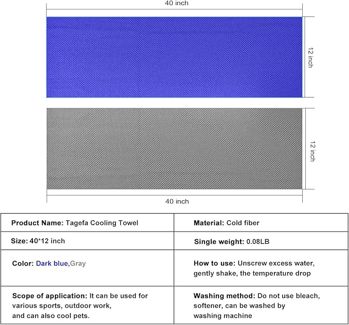 Cooling Towel 20 Pack (40"x12") Ice Towels, 160GSM Soft Breathable, Super Absorbent, Quick Cold Towel, for Bowling, Yoga, Travel, Camping, Golf, Football, Hiking, Outdoor Work