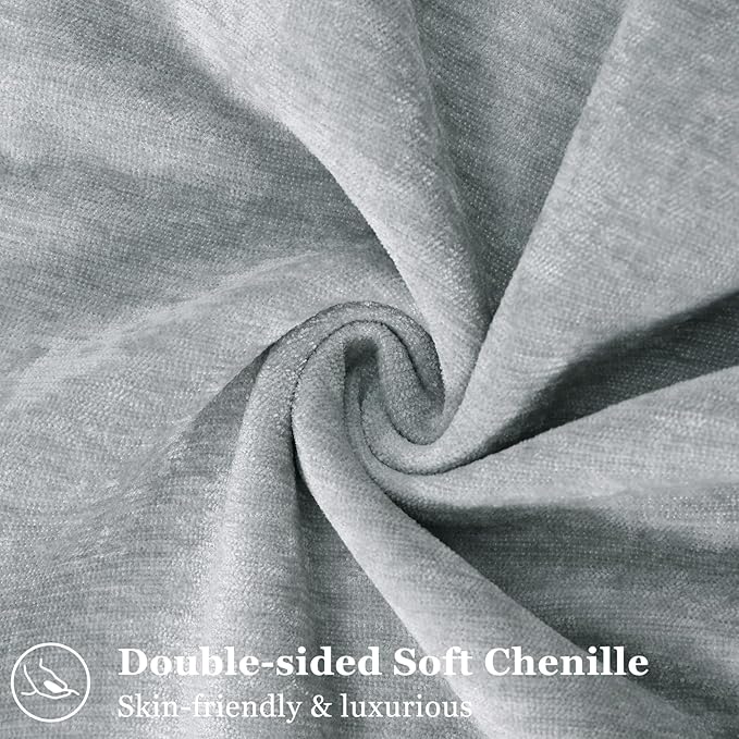 decorUhome Chenille Ultimate Gray Throw Pillow Covers 26x26 Set of 2 | Fall Soft Euro Sham Couch Decorative Modern Velvet Pillow Cases with Elegant Design for Sofa Bed Living Room Home Decor