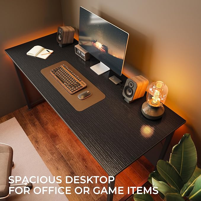 Huuger 48 Inch Office & Gaming Desk with Storage, Modern Simple Design, Large Legroom, Black Metal Frame