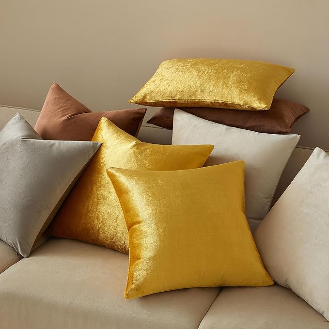 12x20 Throw Lumbar Pillow Covers Decorative Cushion Covers Set of 2,Golden | JUSPURBET Cozy Soft Velvet Pillow Cases with Invisible Zipper for Modern Couch Sofa Bed Living Room Bedroom Home Decor
