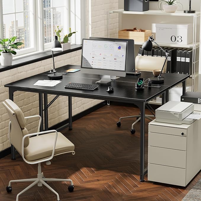 PRAISUN 55 X 20 Inch Computer Desk, Power Outlets, USB-C, Black | Office Desk with 4 AC Outlets, USB & USB-C, Sturdy Metal Frame, Spacious Desktop for Work, Writing, Study & Gaming