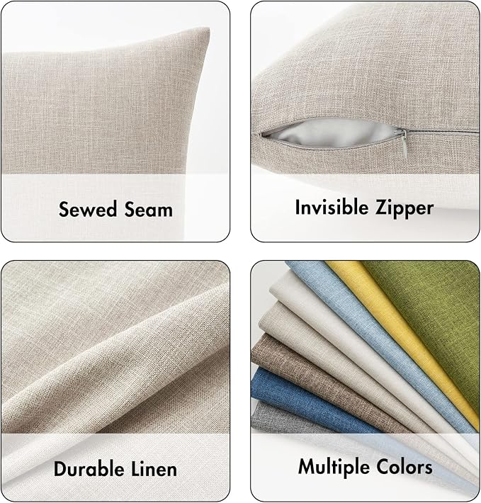 MIULEE Pack of 2 Linen Textured Pillow Covers, 18x18 Inch Taupe | Decorative Burlap Throw Pillowcases, Neutral Boho Farmhouse Accent Home Decor for Sofa Couch Bedroom Living Room