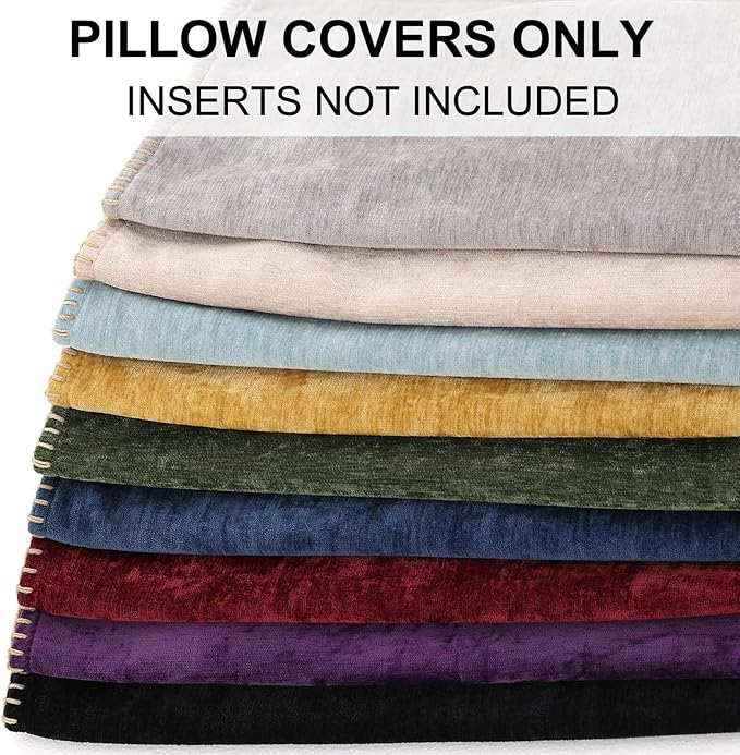 decorUhome Soft Chenille Throw Pillow Covers 26x26 Set of 2 Beige | Fall Textured Decorative Throw Pillow Cases Stitched Edge Modern Farmhouse Luxury Boho Velvet for Couch Sofa Bed Home Decor