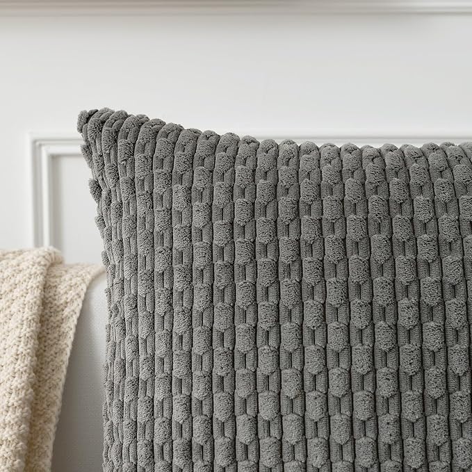 Kevin Textile Soft Corduroy 12"x20" Lumbar Pillow Cover 1 Pack, Dark Grey | Boho Stripe Plush Corduroy Decorative Oblong Cushion Cover Modern Farmhouse Home Decor for Sofa Couch Bed Chair