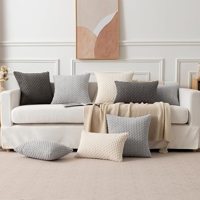 Kevin Textile Soft Corduroy 14"x22" Lumbar Pillow Cover 1 Pack, Dark Grey | Boho Stripe Plush Corduroy Decorative Oblong Cushion Cover Modern Farmhouse Home Decor for Sofa Couch Bed Chair